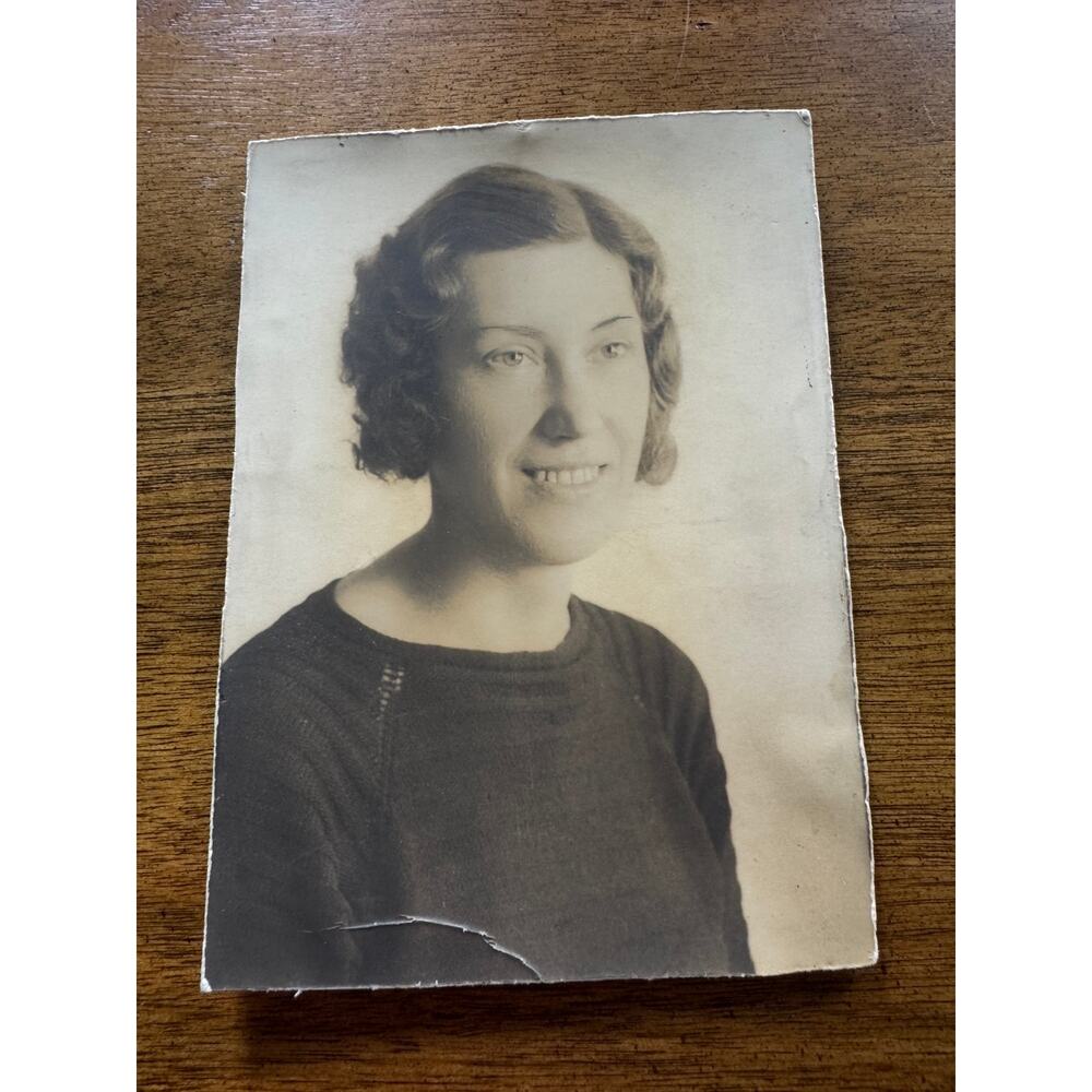 Vintage Woman Portrait Photograph Card Black White 5.25x3.5